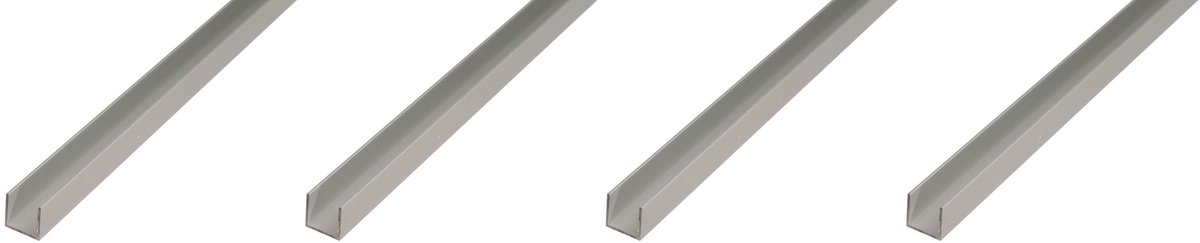 Alberts 4 x U-Profil, Aluminium, 10 x 20 x 10 x 1,5 mm, lengte 2 m, zilverkleurig geanodiseerd