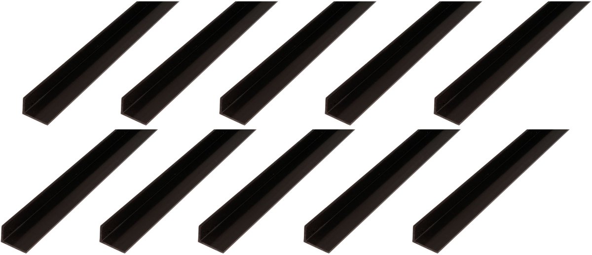Alberts 10 x hoekprofiel, PVC, zwart, 25 x 20 x 2 mm, lengte 1 m