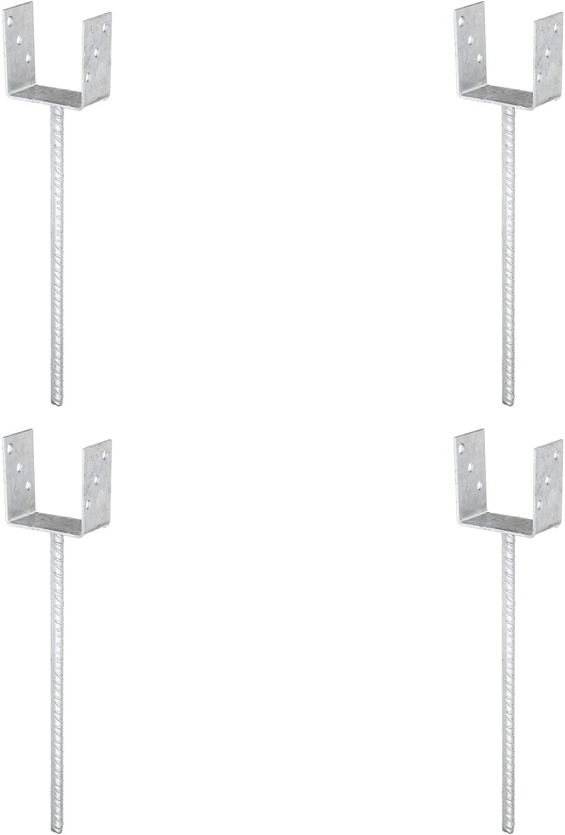Alberts 4 x U-paaldrager, Riffelstahl-betonanker, 101x101 mm, betonanker 400 mm, thermisch verzinkt, voor inbetonneren