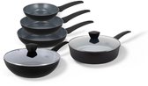 BE Living Pannenset 5-delig - Ø 20, 24 & 28 cm Koekenpan + Ø 28 cm Wokpan met Deksel + Ø 28 cm Hapjespan - Koekenpannenset - Keramisch - Inductie Pannen - PFAS Vrij Anti Aanbak - Delight Series