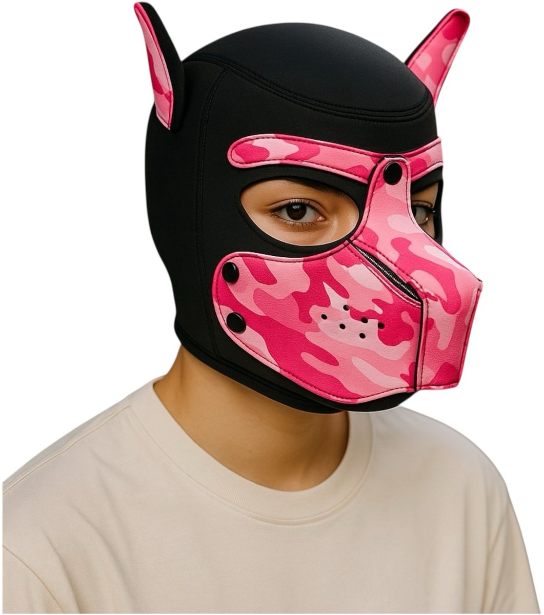 Hondenmasker Roze Camo – Cosplay Puppy Play Masker voor Volwassenen – Verstelbaar – Kinky Pleasure® – Rollenspel Accessoire