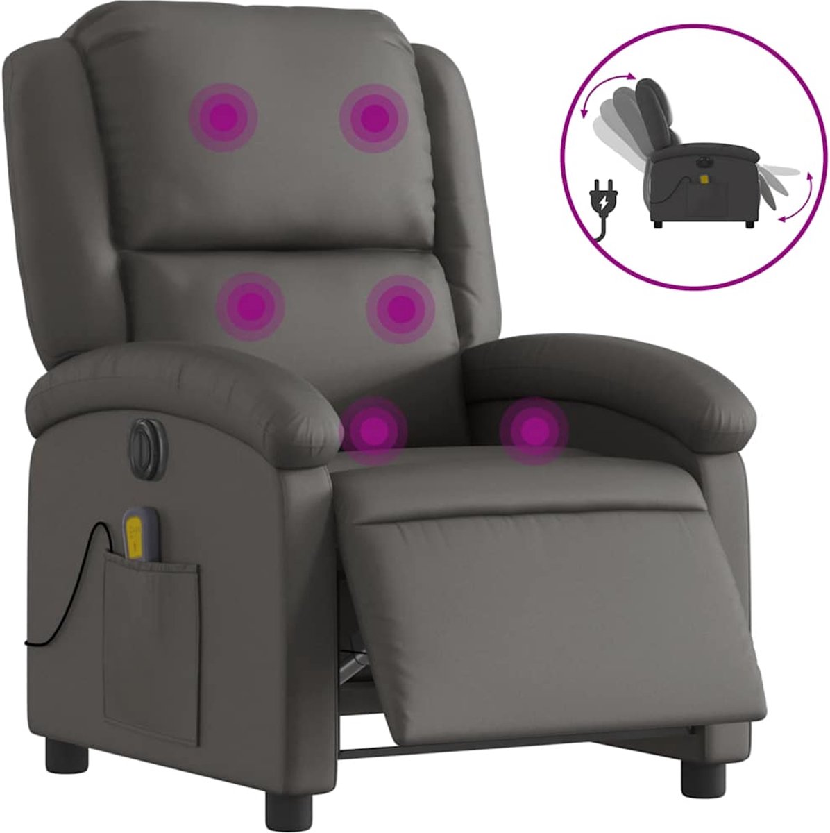 vidaXL Massagestoel - verstelbaar - elektrisch - echt - leer - grijs