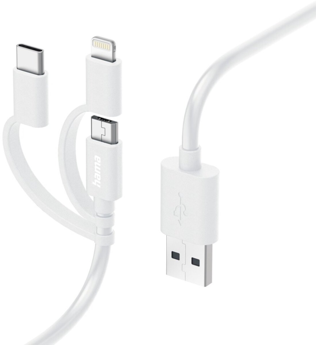 Hama 3 in 1 oplaadkabel - USB naar Micro USB - USB-C - Lightning kabel - Geschikt voor Smartphone en Tablet - 1 meter - Wit