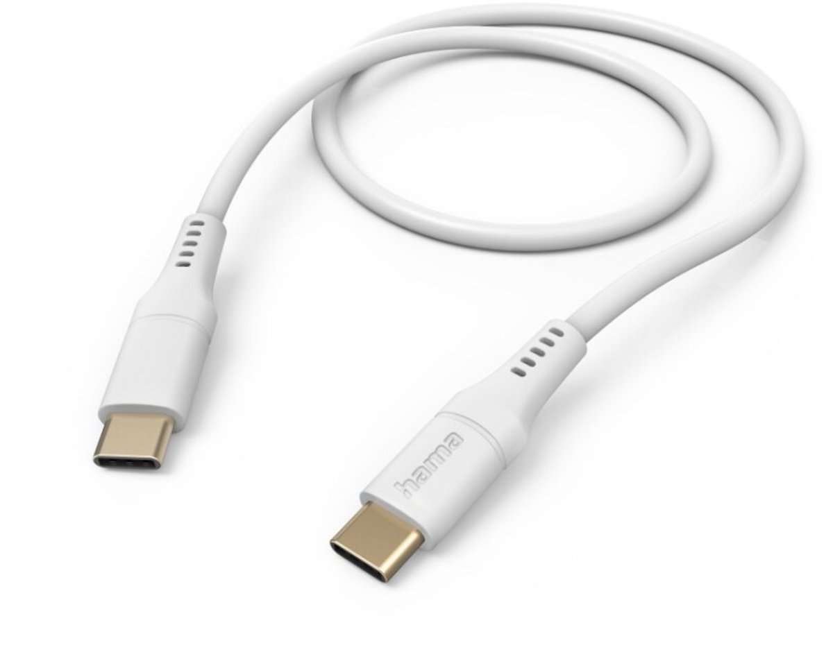 Hama Silicone USB-C naar USB-C Kabel - Oplaadkabel geschikt voor Samsung / Android - 3A USB 2.0 - 480Mbps - 150cm - Wit