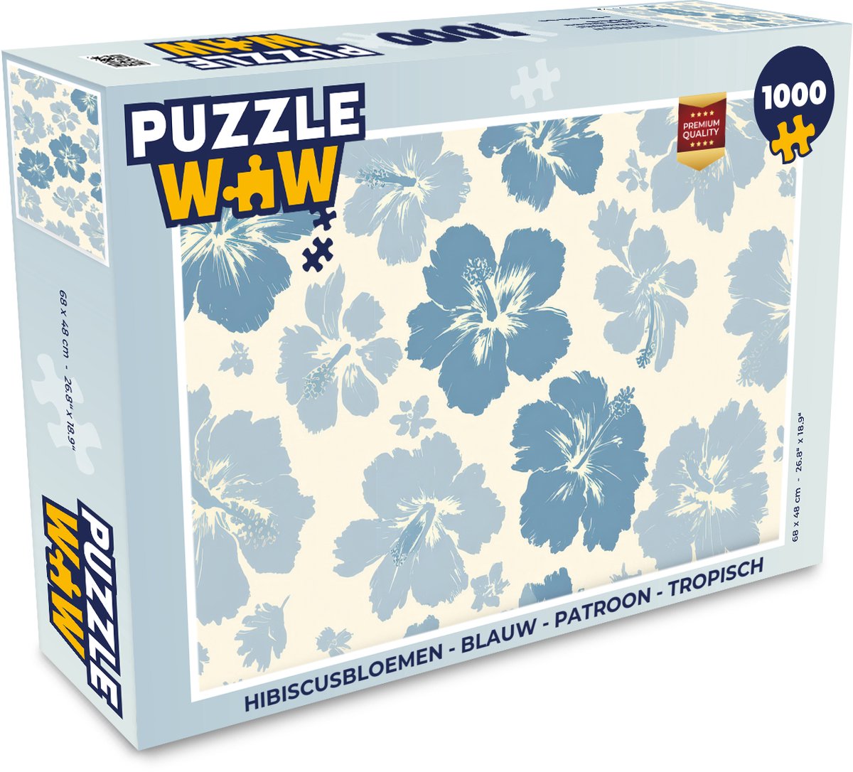 Puzzel Hibiscusbloemen - Blauw - Patroon - Tropisch - Legpuzzel - Puzzel 1000 stukjes volwassenen