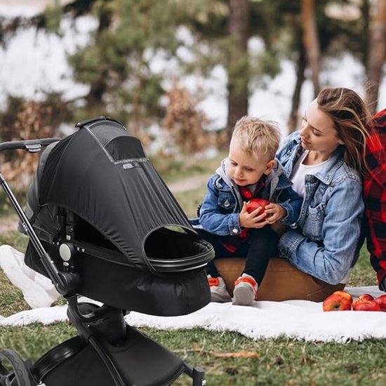 Kinderwagen Zonnescherm - Wandelwagen/ Buggy - Met Kijkvenster - Zonnedoek - Spatwaterdicht - Ademend - Parasol - Eenvoudig Te Bevestigen - UV-Doek - Verstelbaar - Past Op Bijna Elke Kinderwagen of Buggy - Universeel - Zwart van Merkloos — afbeelding 3