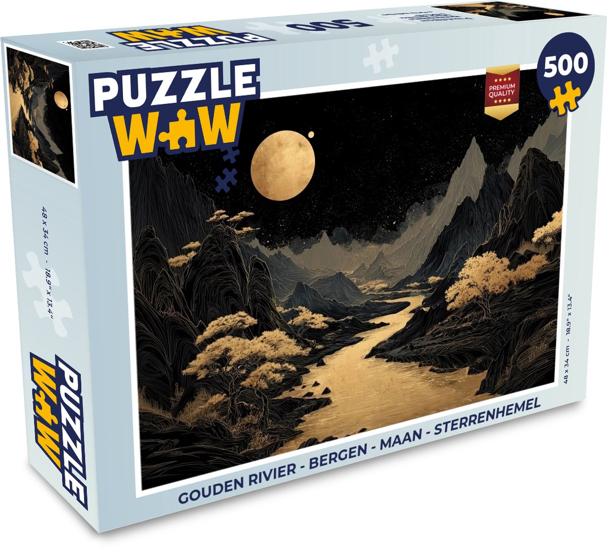 Puzzel Gouden rivier - Bergen - Maan - Sterrenhemel - Legpuzzel - Puzzel 500 stukjes