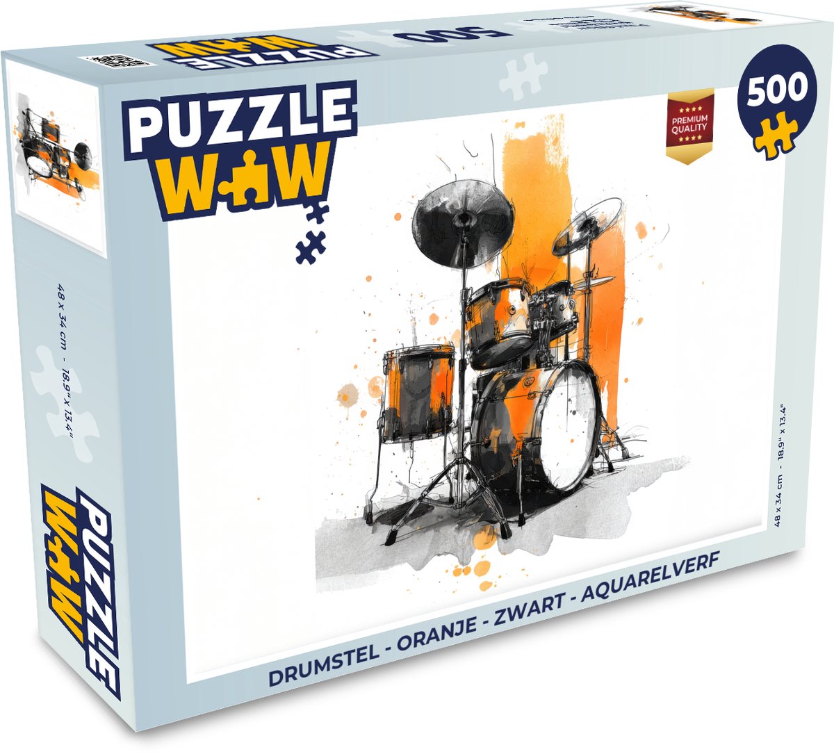 Puzzel Drumstel - Oranje - Zwart - Aquarelverf - Legpuzzel - Puzzel 500 stukjes