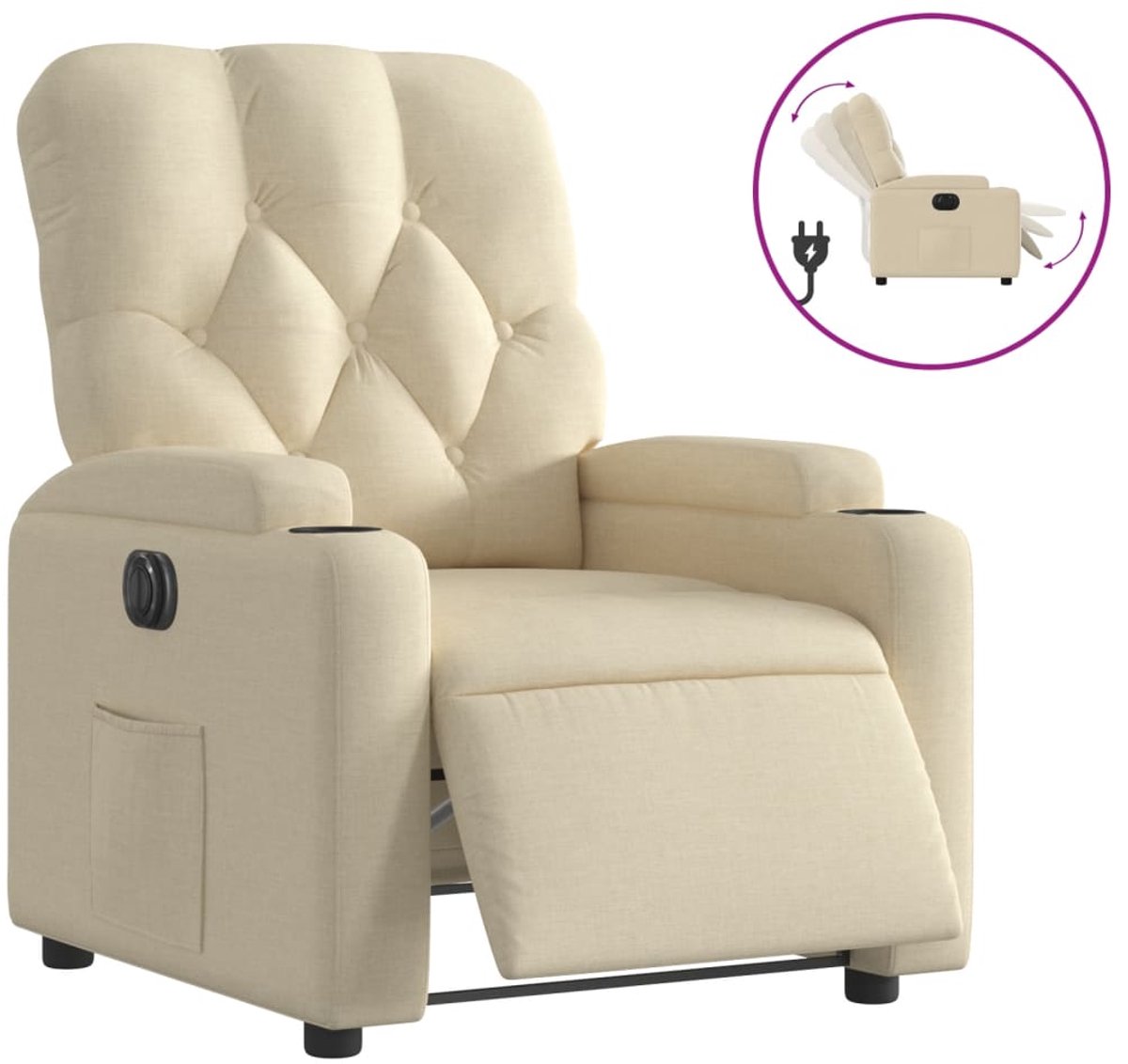 vidaXL Fauteuil - verstelbaar - elektrisch - stof - crèmekleurig