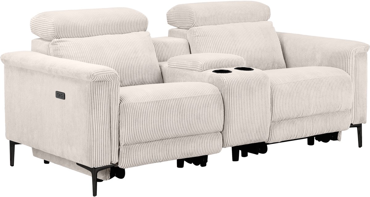 Notio Living Lund - Dubbele relaxfauteuil met elektrische functie in corduroy crème (97 x 194 x 100 cm) Wit