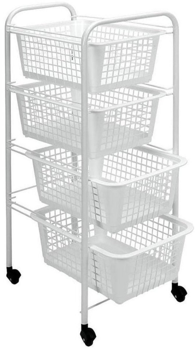 Metaltex - Keukentrolley Miami - 4 Mandjes - Met Wielen - Wit - 30x38x83 cm