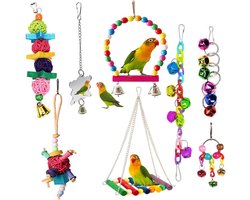 8 stuks - Vogelspeelgoed - Papegaai Speelgoed - Papegaaienschommelset - Kauwspeelgoed - Houten bellen Hangspeelgoed - speelgoed voor huisdieren - voor Conures, Valkparkieten, Dwergpapegaaien, Kleine parkieten, Grasparkieten, Vinken - Multicolor