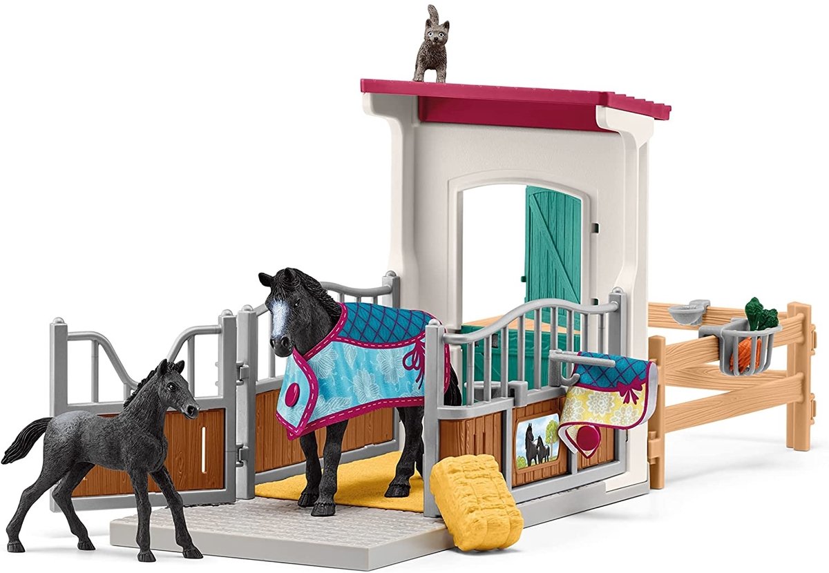 schleich HORSE CLUB - Paardenbox - met Merrie & Veulen - Afneembaar Zadel & Hoofdstel - Paarden Speelgoed - Kinderspeelgoed — afbeelding 4