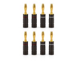 Vergulde banaanstekkers set (8 stuks) – 24K gold plated speakerpluggen – Hifi speakerkabel connectors – Schroefbare banaanpluggen rood/zwart – Audio accessoires voor versterker, receiver & luidsprekers