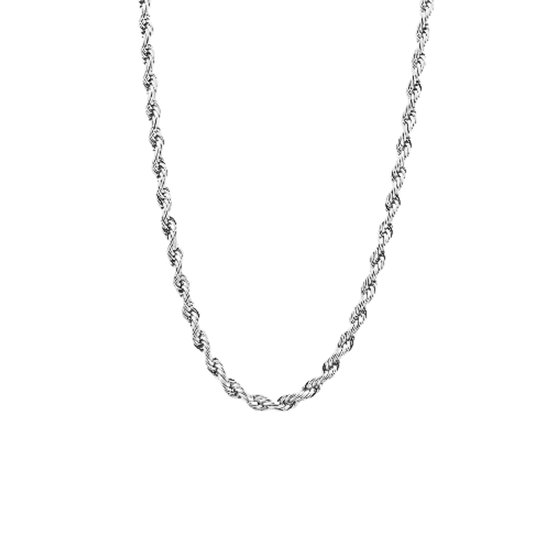 Chaîne corde - Chaîne corde couleur argent - Collier tressé unisexe - Collier homme - Collier femme - Bijoux Mode - Collier Hip hop - Collier streetwear - Look acier inoxydable