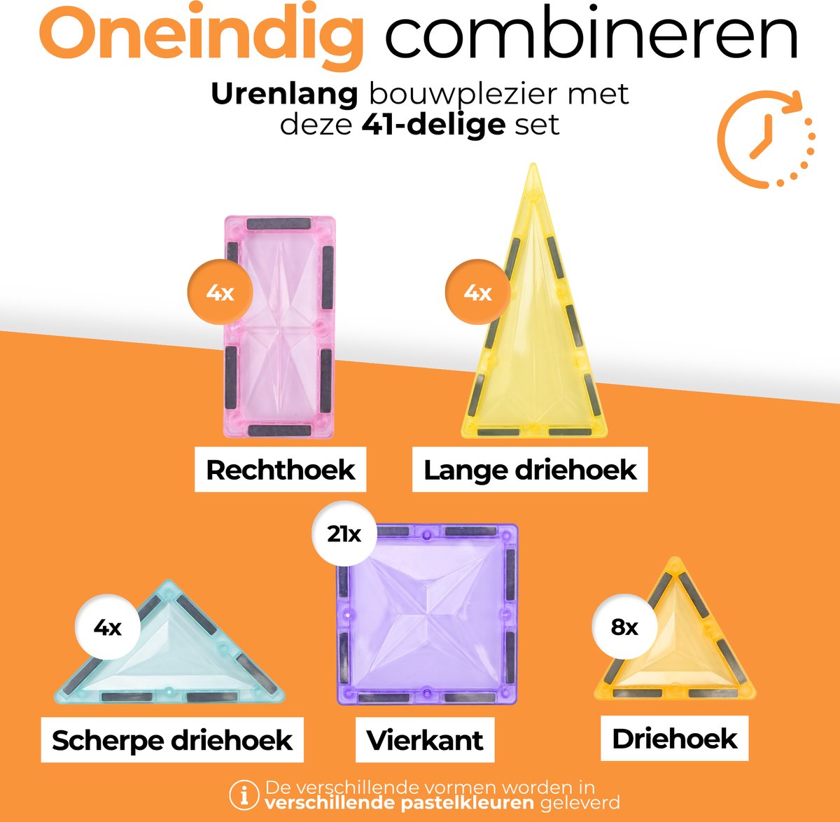 Magna Minds - Star Pastel - Magnetic Tiles- Magnetisch Speelgoed – 41 stuks - Constructie speelgoed - Magnetische tegels - Montessori speelgoed - Magnetic toys - Magnetische bouwstenen - Speelgoed Kinderen — afbeelding 5