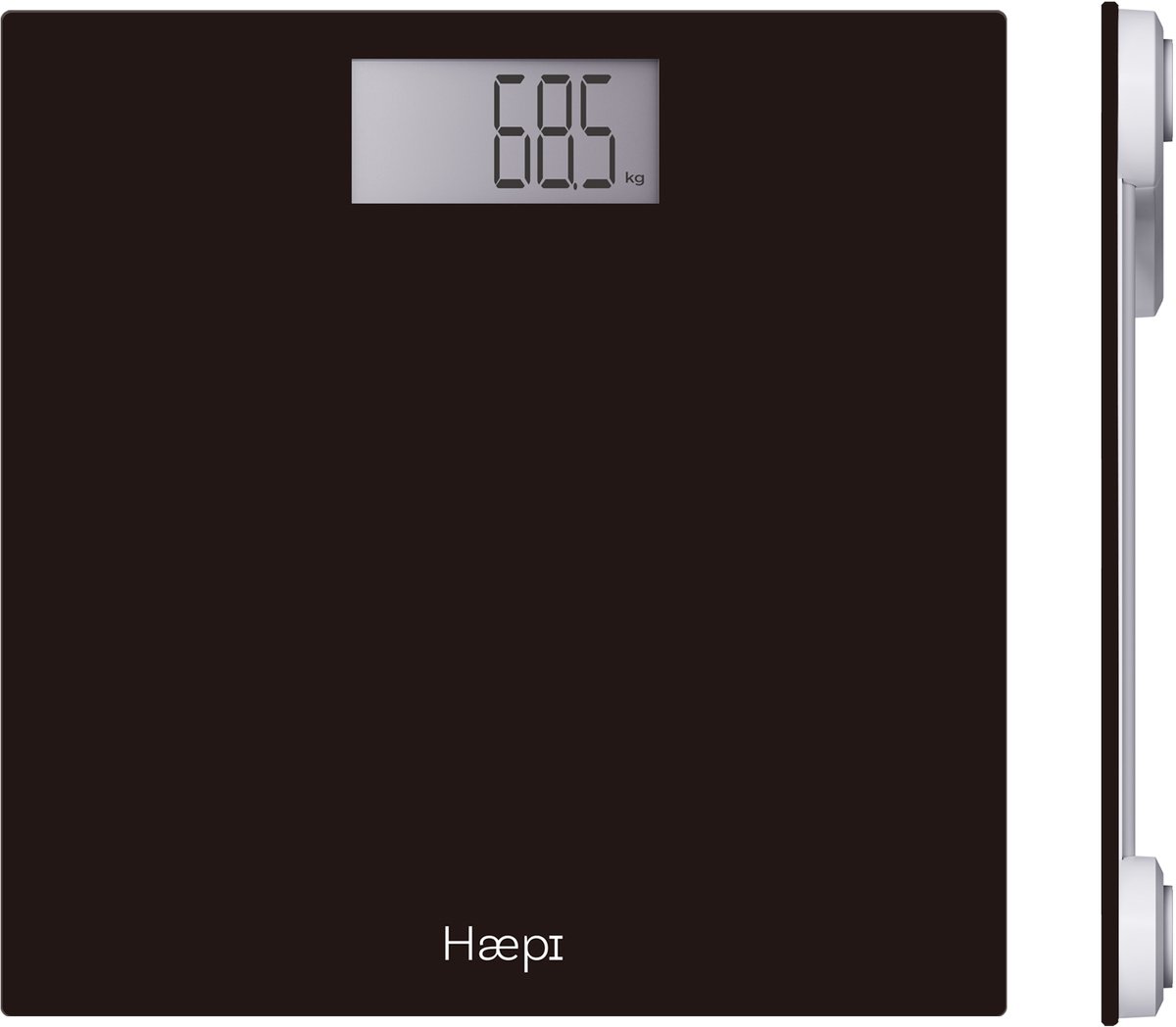Haepi - Elektronische personenweegschaal - Groot scherm en grote cijfers - Elegant en strak design - Maximale capaciteit van 180 kg - 15 jaar garantie - Inclusief batterijen - Zwart.