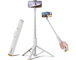 Sounix Selfiestick Tripod - Tripod Smartphone met Afstandsbediening - Telefoon statief tot 150cm hoog - Smartphone Statief - Wit