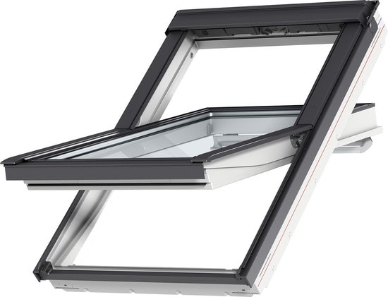 VELUX Dakraam GGU PK08 0070, 94x140cm, centraal scharnierpunt, wit polyurethaan met leisteen gootstuk (EDL 1000) en waterkerende manchet (BFX)