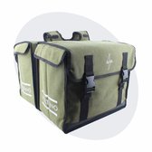 Voltano Canvas Dubbele Fietstas 70L XXL - Olijf Groen - 100% Waterdicht - Afstandhouder Optie - Universele bevestiging - Grote Fietstassen Elektrische Fietsen