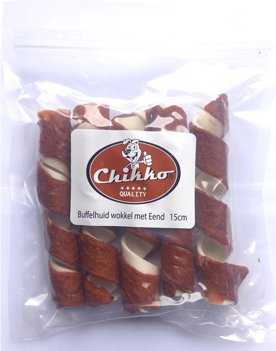 Chikko Quality - Buffelhuidwokkels met Eend - 5 stuks à 15cm