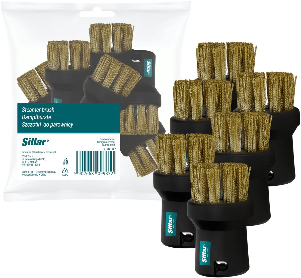 Sillar, Set 6 Borstel messingborstel voor stoomreiniger geschikt voor Karcher KST SC1 SC2 SC3 SC4 SC5 SC6 SI2 SI4 SG4, reinigingsborstel voor moeilijk bereikbare plaatsen, vervangings