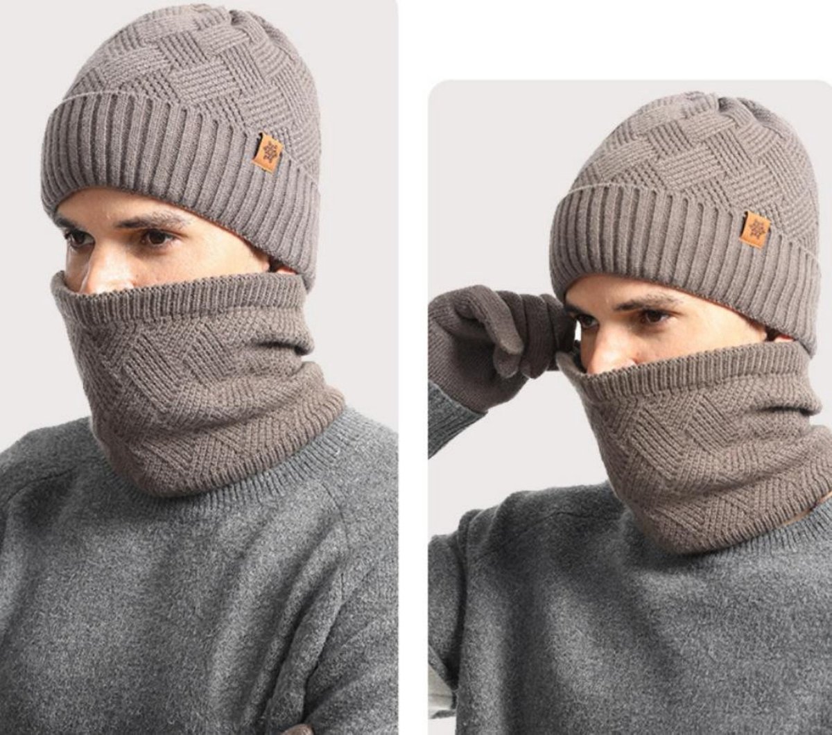 Mannen Winter Set 3-delig - MutSjaal Handschoenen - Alpaca Wol Mix - Marineblauw - Gevoerd Warm - Winddicht - Elastisch Ademend - Uniseks Design - Dagelijks Gebruik — cadeau in Mode & Accessoires - foto 5