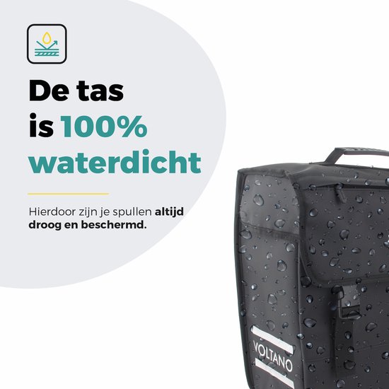 Voltano Enkele Fietstas 20L - Zwart - Afgeschuind - Waterdicht - Voorvak - Fietstas Elektrische Fiets van Voltano — afbeelding 5
