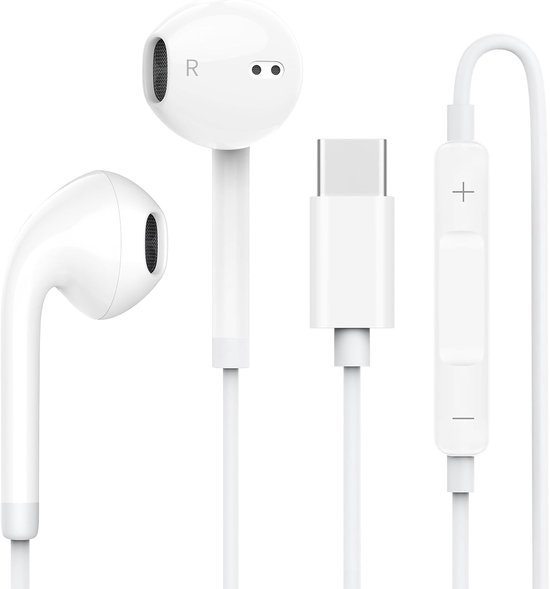 Ariqo Oortjes met Draad en Microfoon - Headphones - Earphone Kids - USB C - Volume Control - Simpel Design - Wit