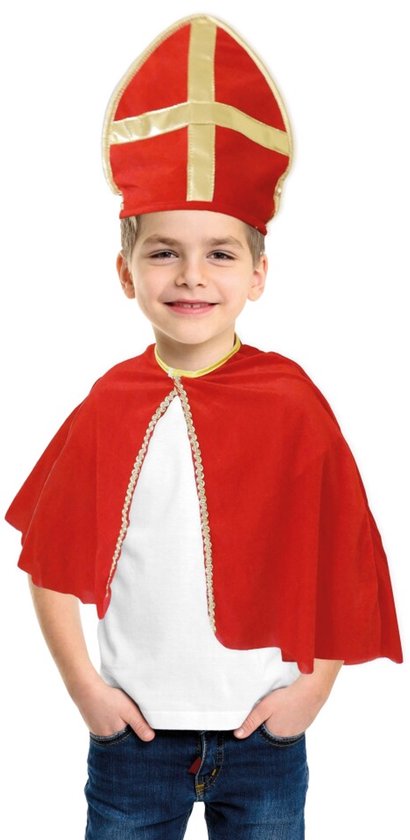 Sinterklaas Cape en Hoed Rood/Goud
