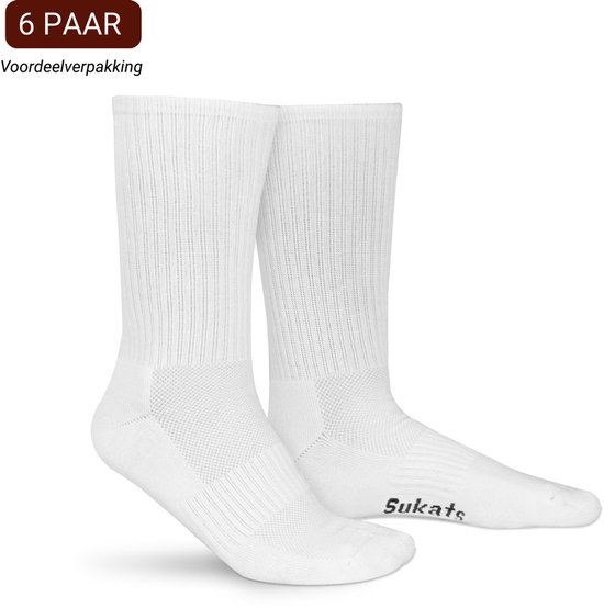 Pack économique de 6 paires de chaussettes de sport Sukats blanches.