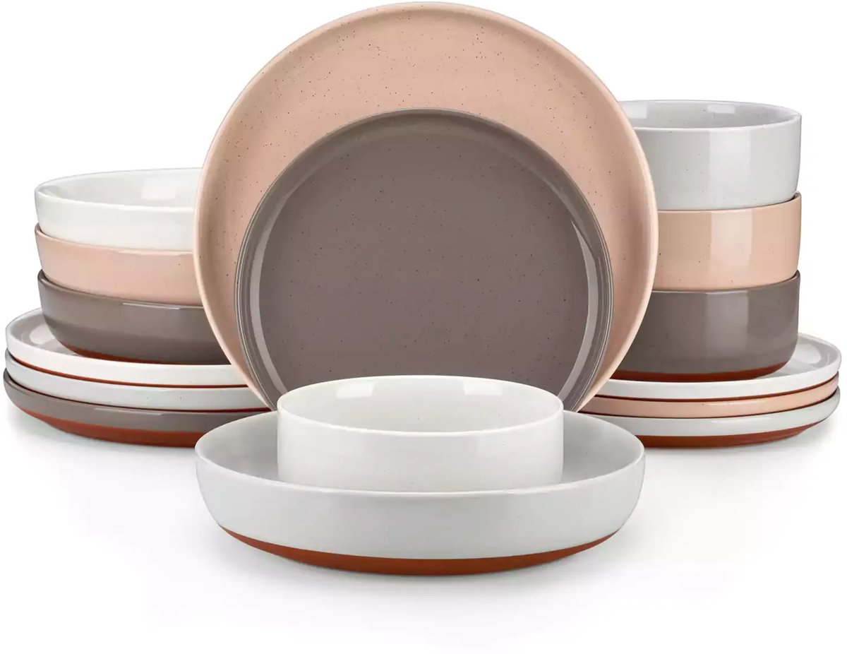 Luxe Serviesset – 16 delig – 4 persoons – Steengoed - Bordenset – Dinner platen – Dessertborden - Diepbord - Kommen - Veelkleurig