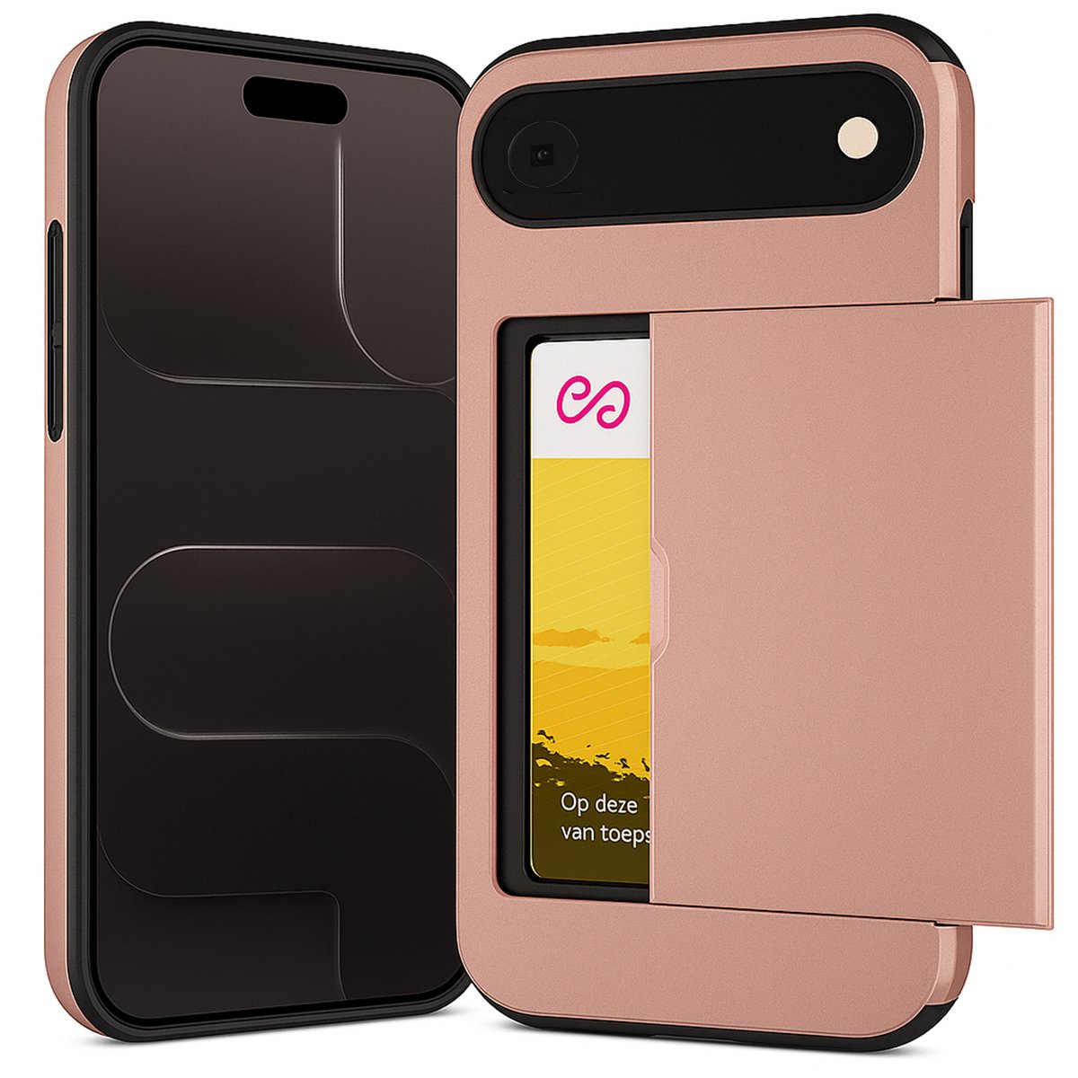 Hoesje met Pasjeshouder geschikt voor iPhone 17 Air - Back Cover SlideCase Roségoud