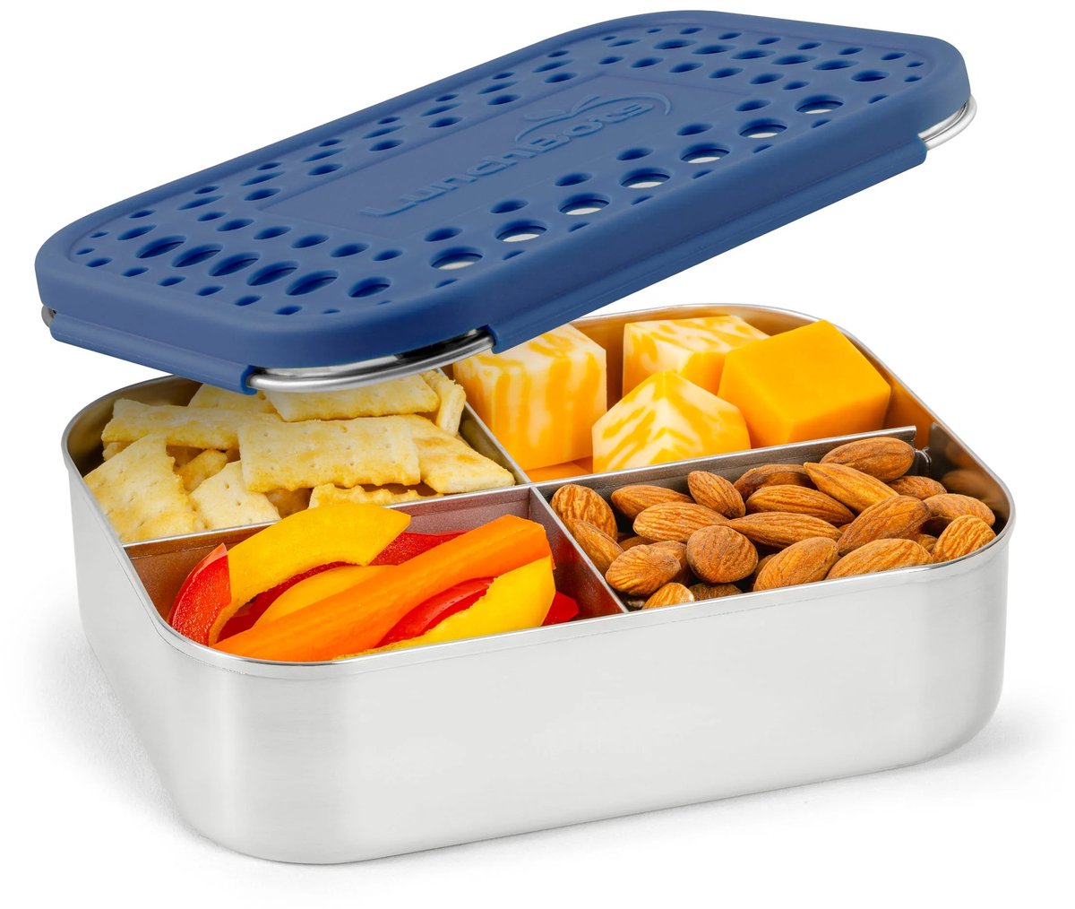 LunchBots - Medium Quad - 4-vaks RVS Bento Box - Blauw