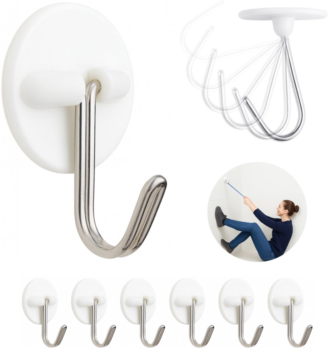 Plafond Kleefhaak Set Zelfklevend 6 Stuks - Plafond Kleefhaak Set - Geschikt voor Reisklamboe 1 en 2 persoons - needventure®