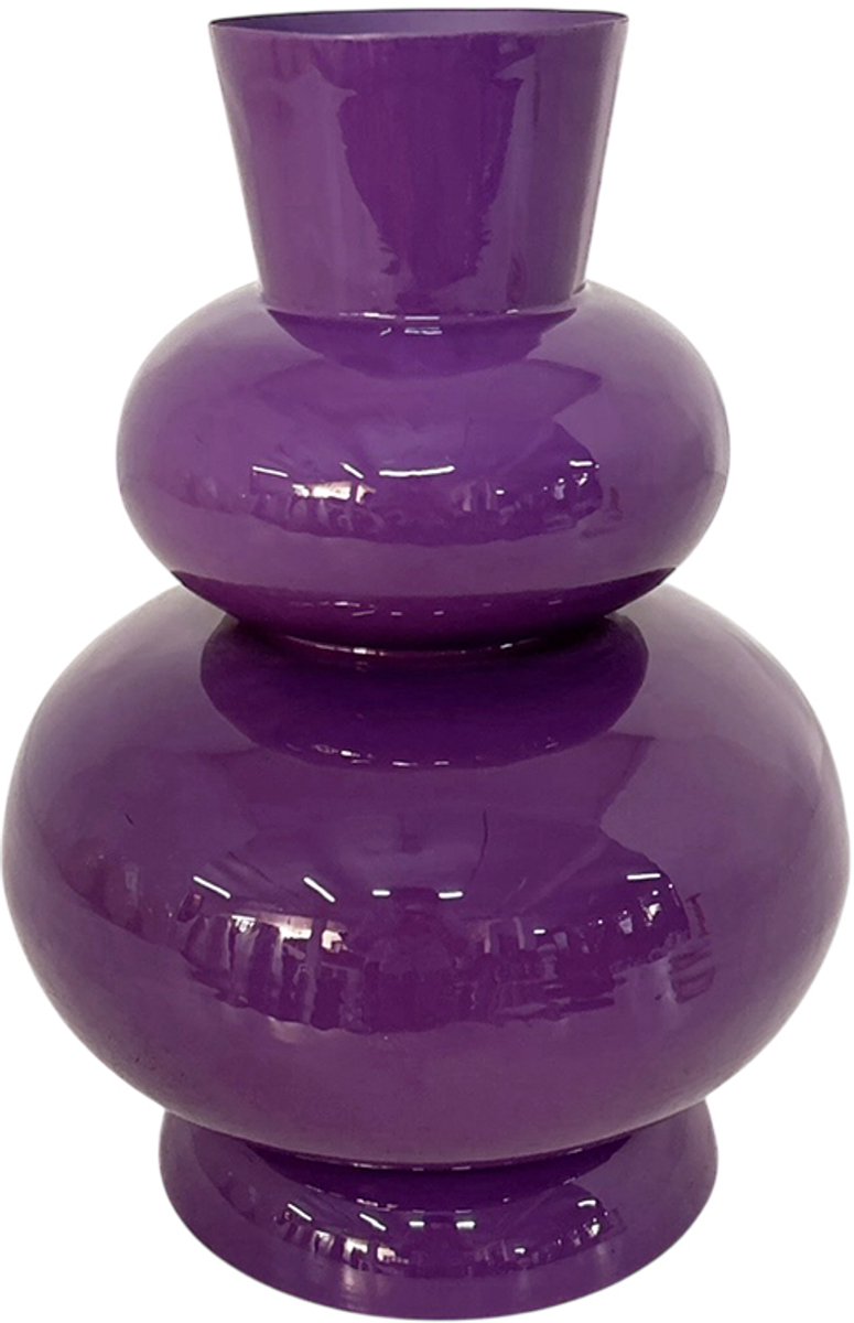 by Mooss - Enamel - Vaas - Paars - Purple - Small - 35 cm - Ø 25 cm - Hoogglans - Metaal - Groot - Chique - Trendy - Hip - Eyecatcher - Decoratief - Emaille