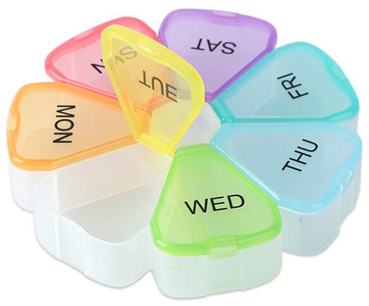 Medicijnendoosje Rond Bloem I Pillendoosje I Pillendoos I Medicijn doosje I Pil Box I 7 dagen I Multicolor/Wit