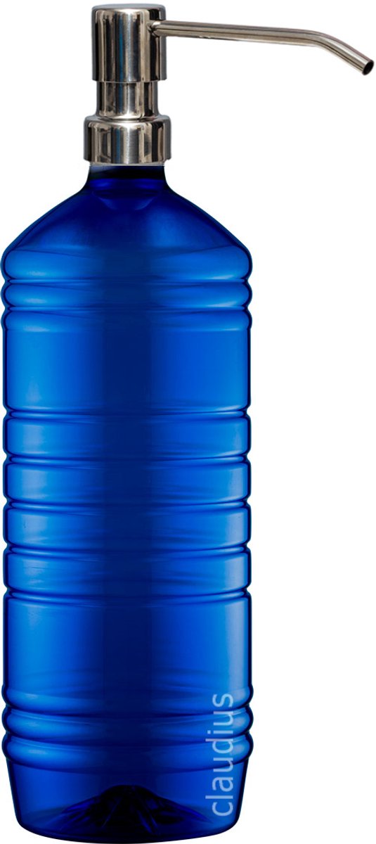 Lege Plastic Fles 1 liter PET - Blauw - met luxe RVS zilverkleurige pomp - set van 5 stuks - navulbaar - leeg