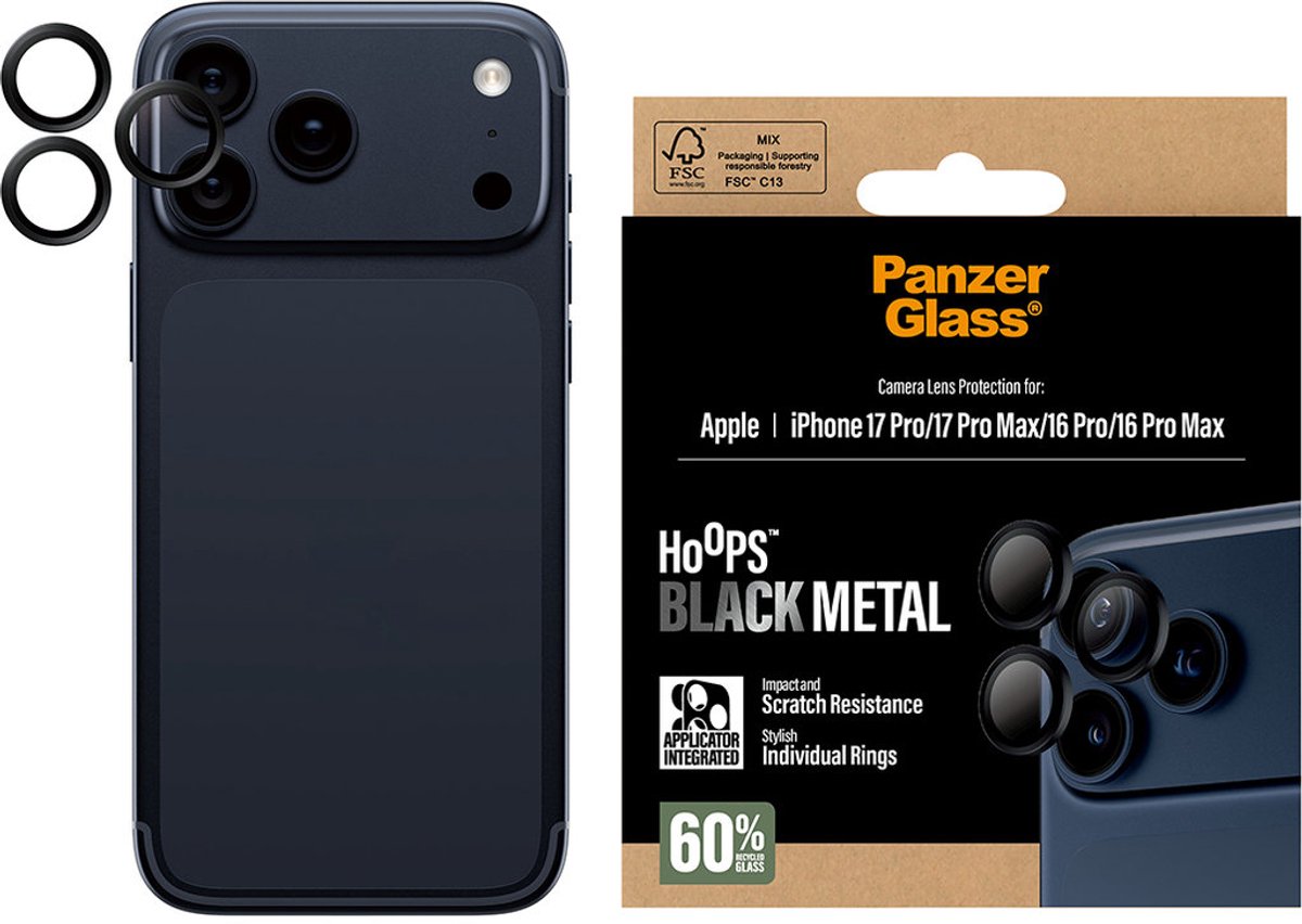 PanzerGlass Screenprotector geschikt voor Apple iPhone 17 Pro Max Glazen | PanzerGlass Hoops Camera Lens Protector - Case Friendly