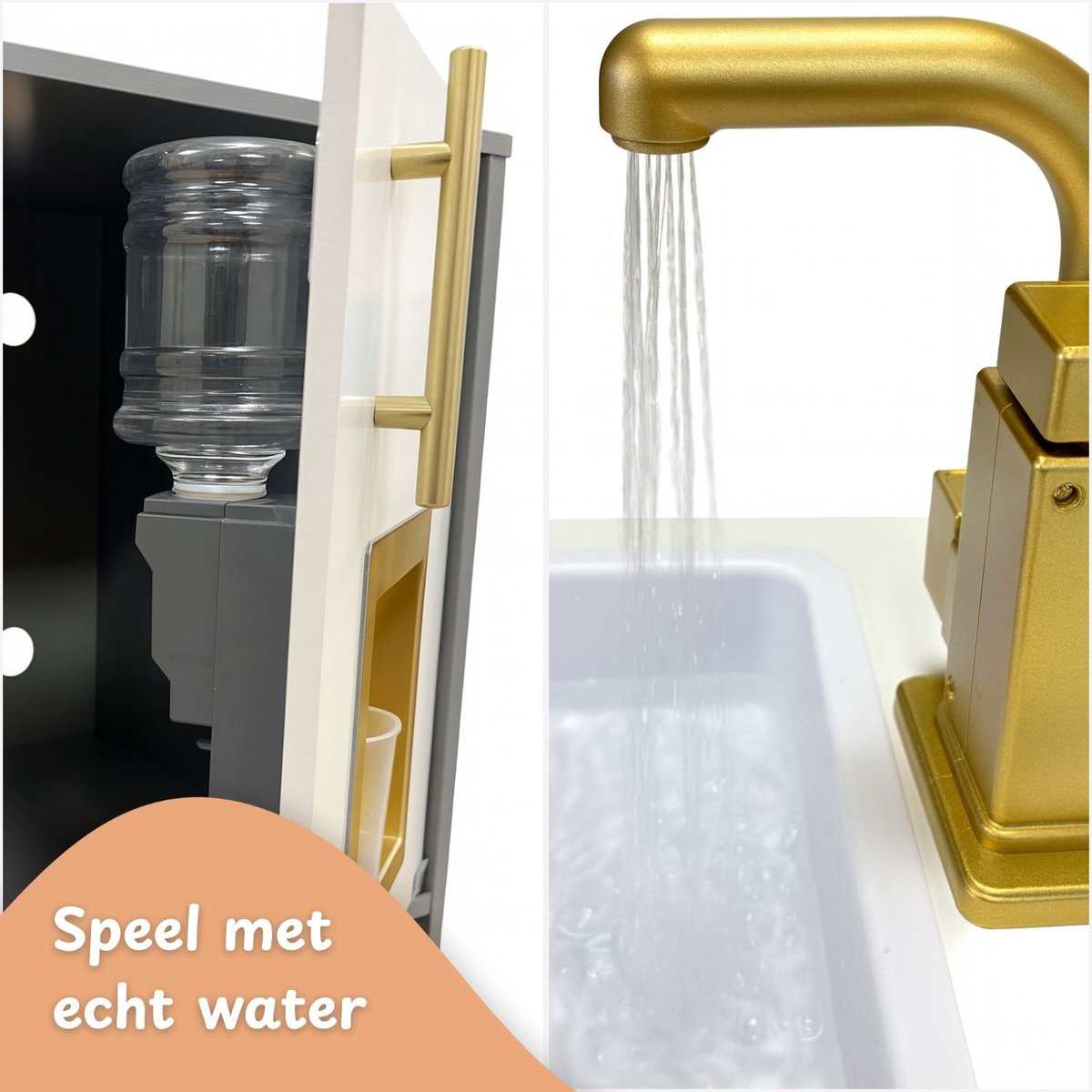 Maxx kidz - Houten Speelgoed Keuken Met Hoek - Complete Speelkeuken - Grijs Keukentje - Stevige Kinderkeuken met Accessoires - Speelgoedkeuken met Licht, Geluid en Pannetjes — afbeelding 4