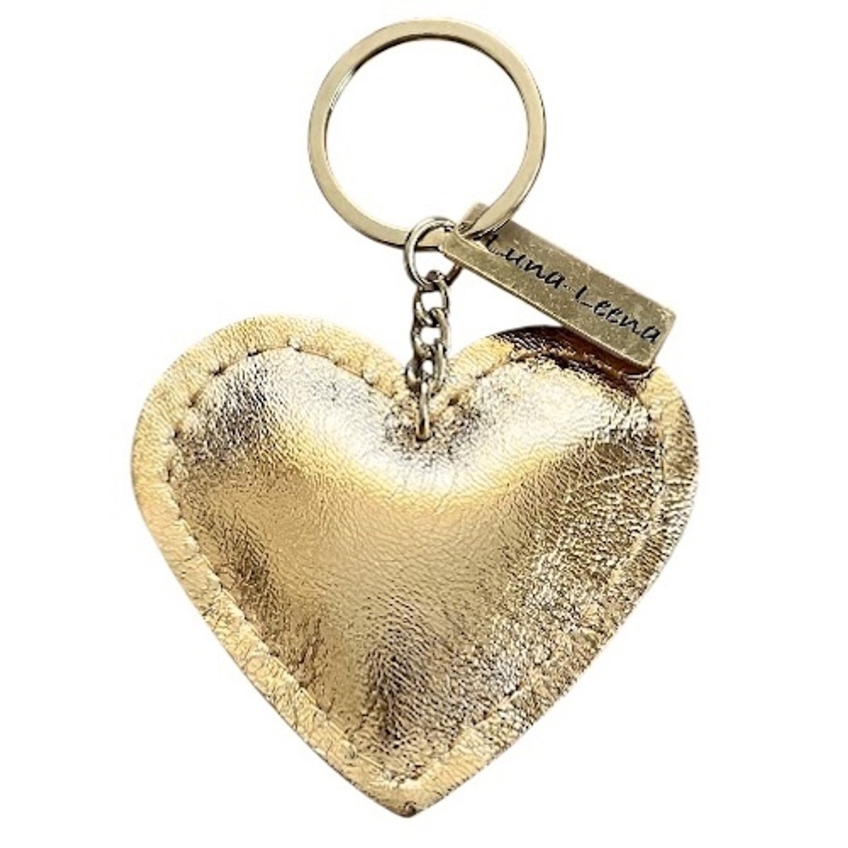 Luna-Leena duurzame hart sleutelhanger - tas bedel - goud - 100% leer - handgemaakt in Nepal - tashanger - love - valentijn - liefde - valentijn - liefde - romantiek - hartje - geluk - gold heart keychain - moederdag - trouwerij - bag charm