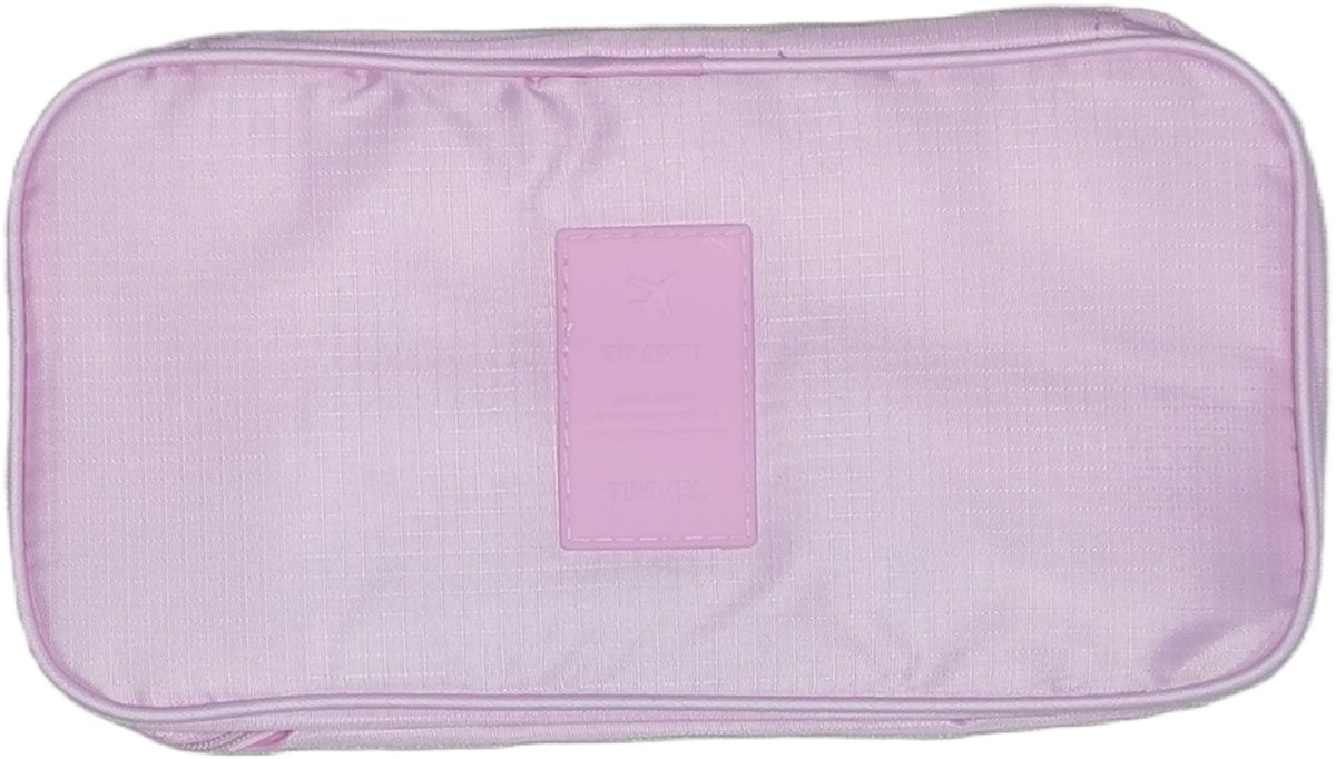 Opvouwbare Reistas Ondergoed & Sokken – Travel Lingerie Organizer met Dubbele Rits & Mesh Binnenvak – Lichtroze