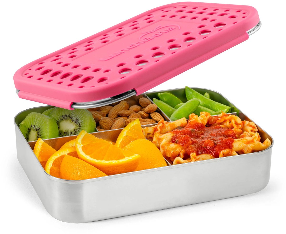 LunchBots - Large Cinco - 5-vaks RVS Bento Box - Roze