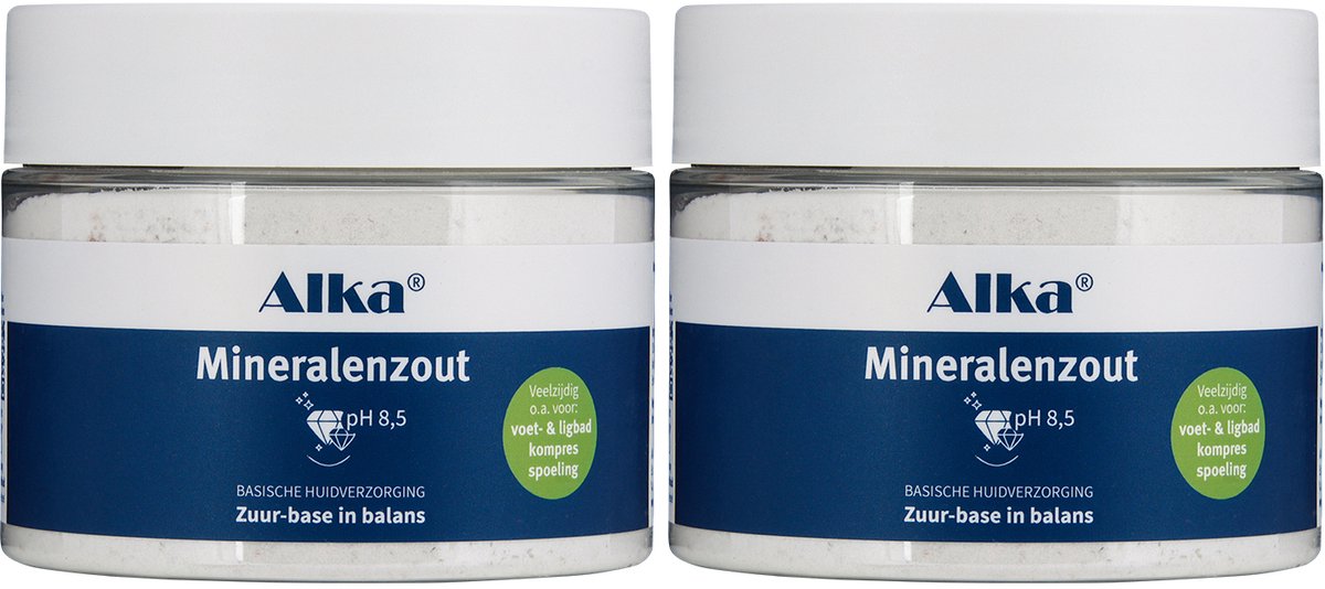 Alka Mineralenzout - basisch badzout met pH 8,5 - 2x 600g - met 84 mineralen en edelstenen - voor ligbaden, voet- & handbaden en spoelingen