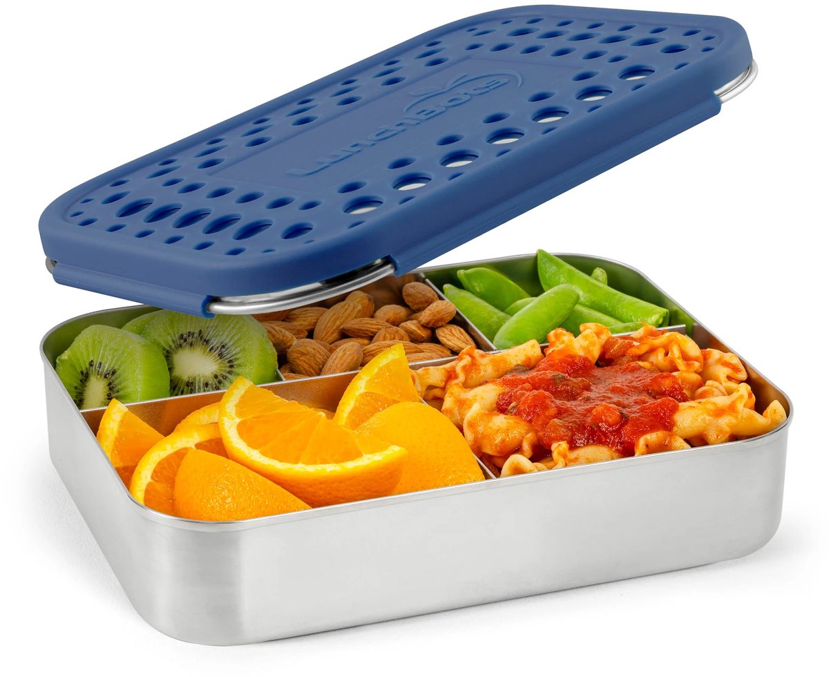 LunchBots - Large Cinco - 5-vaks RVS Bento Box - Blauw
