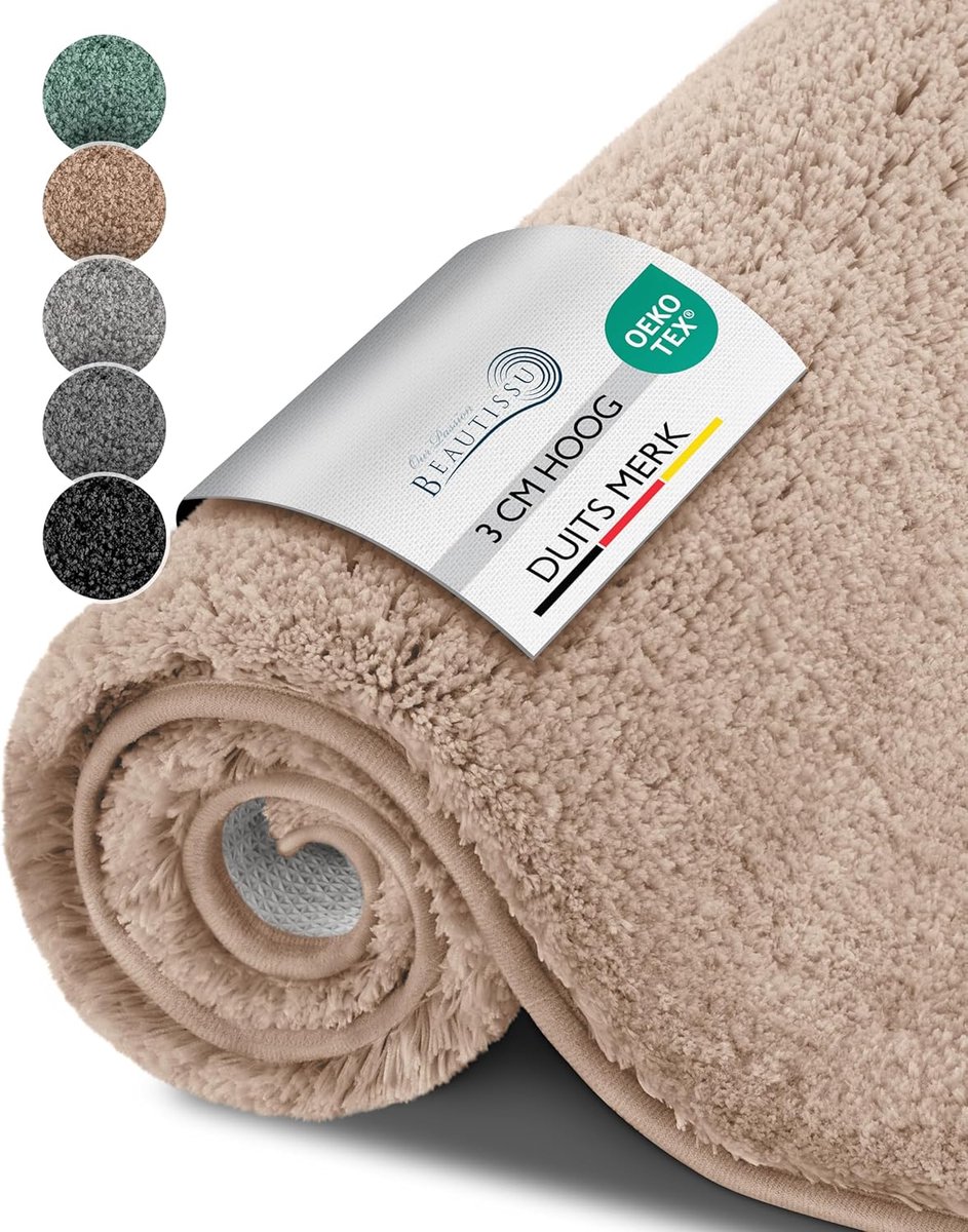 Badmat Antislip 120x70 cm - Hoogpolig Tapijt in Shaggy Look geschikt voor Vloerverwarming 