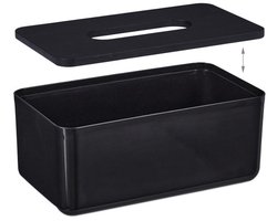 Doodadeals® Tissue Box Zwart – Tissue Box Houder met Bamboe Deksel – Moderne Tissue Doos – 10 x 23 x 13 cm