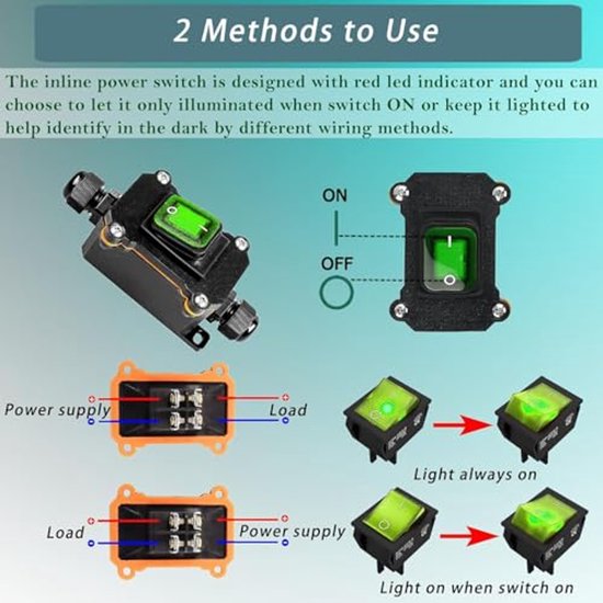 IP67 Waterproof Inline Cord Switch DPST AC 20A-125V,16A-250V,On Off ...