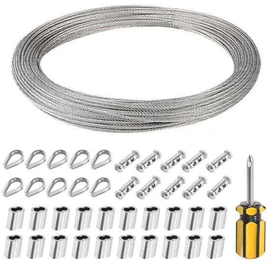 Wire Rope 30 m Steel Cable, 2 mm Cable Tension Set, Stainless Steel ...