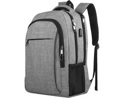 HipWare - Rugzak Laptoptas Schooltas - USB aansluiting - 28 Liter - Grijs - Luxe rugtas met 12 vakken